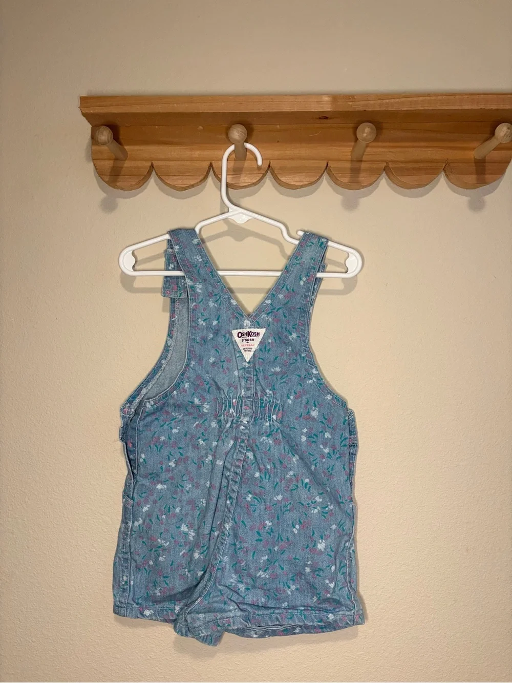 Vintage Oshkosh Girls' Blue Floral Denim Romper Overalls